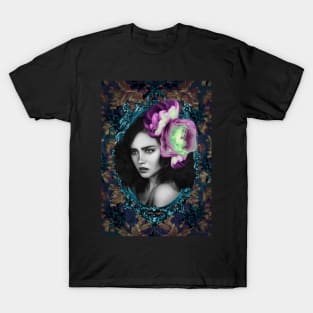 Violet and green Flower Eclectic Modern contemporary fine Artwork Portrait T-Shirt